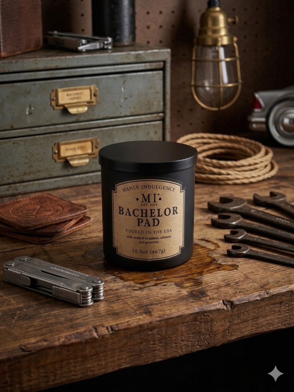 Bachelor Pad Manly Black Jar Candle with Kraft Label